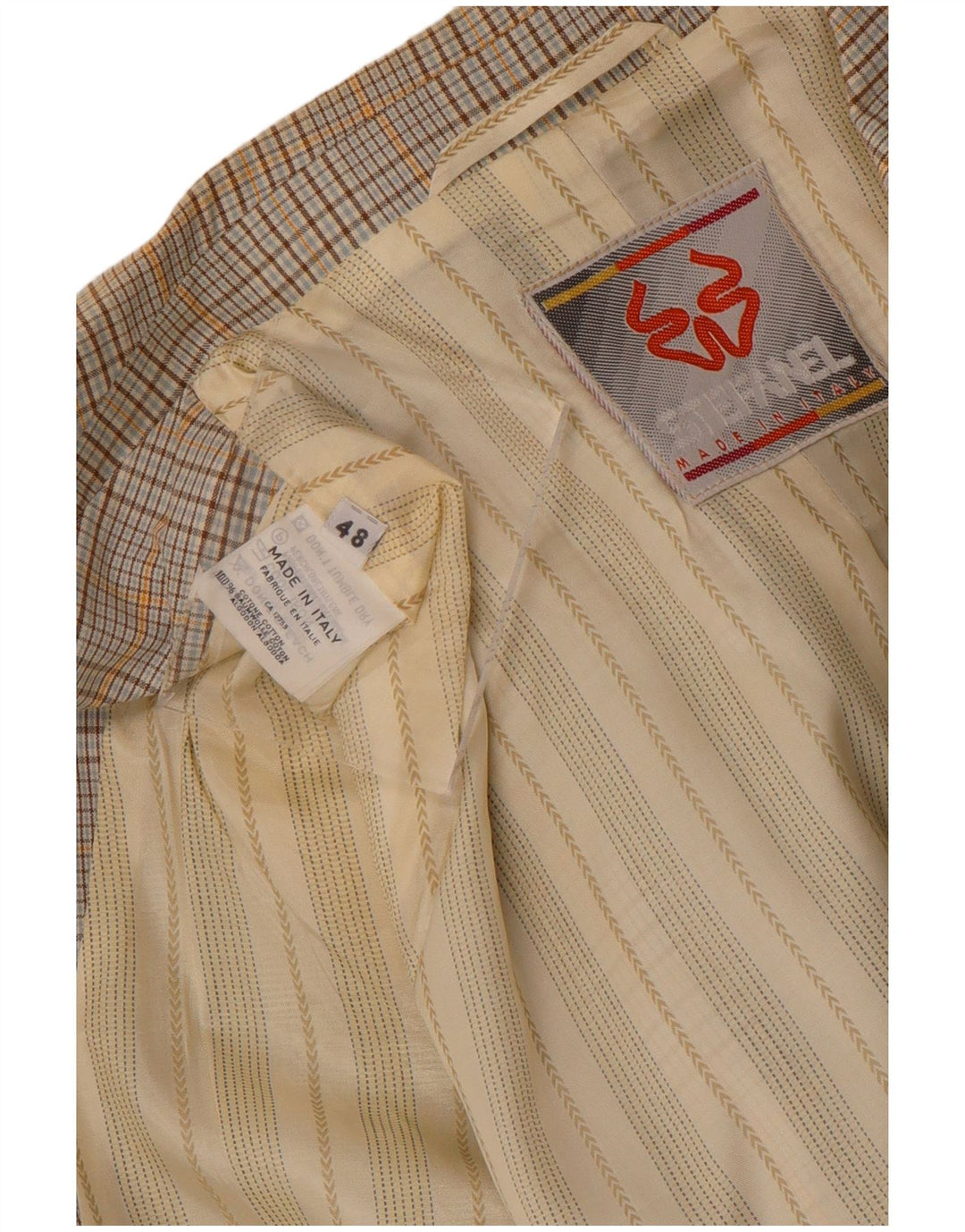 Stefanel Herre 2-knaps blazerjakke IT 48 Medium Beige ternet bomuld