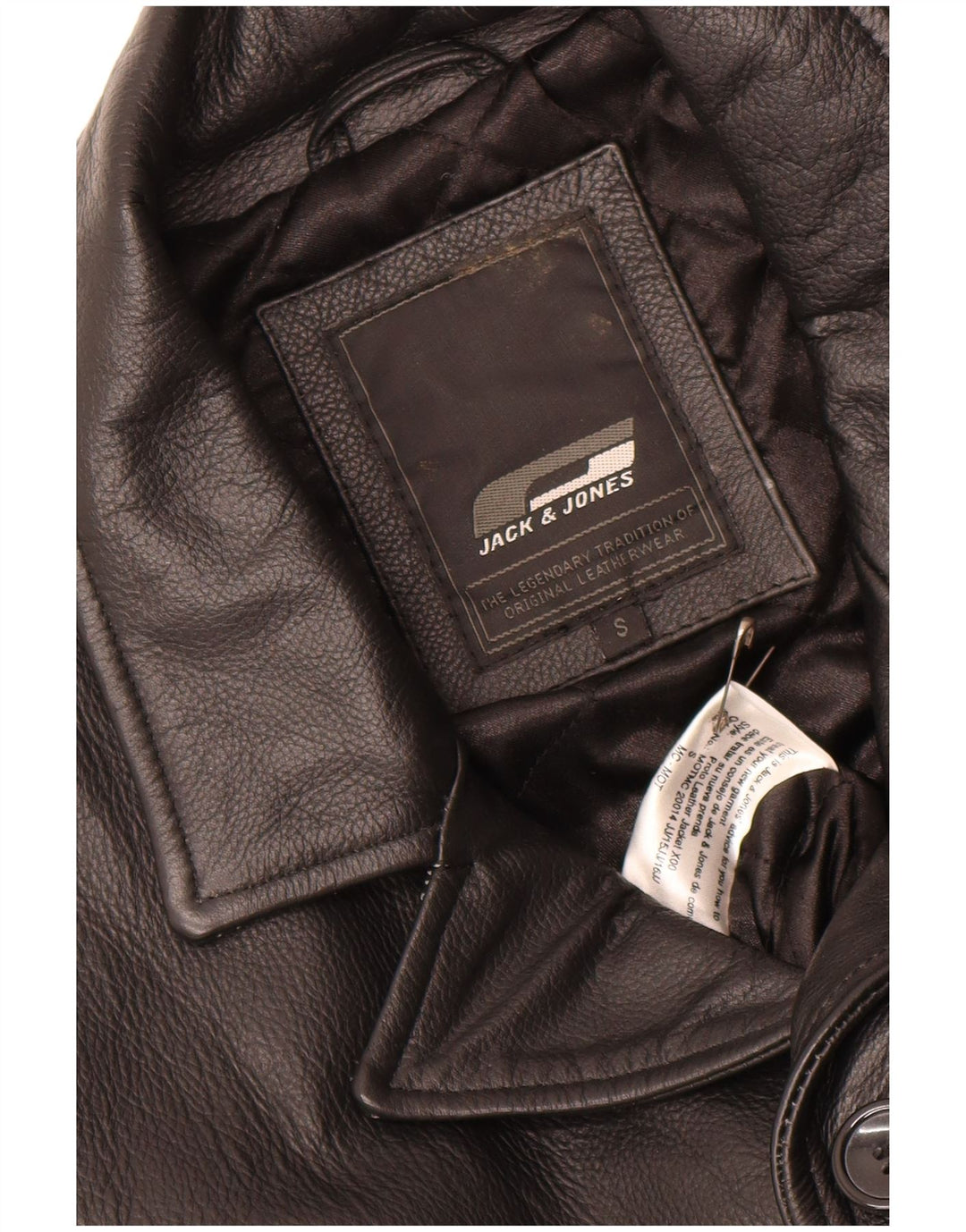 JACK & JONES Mens Leather Jacket UK 36 Small Black Leather
