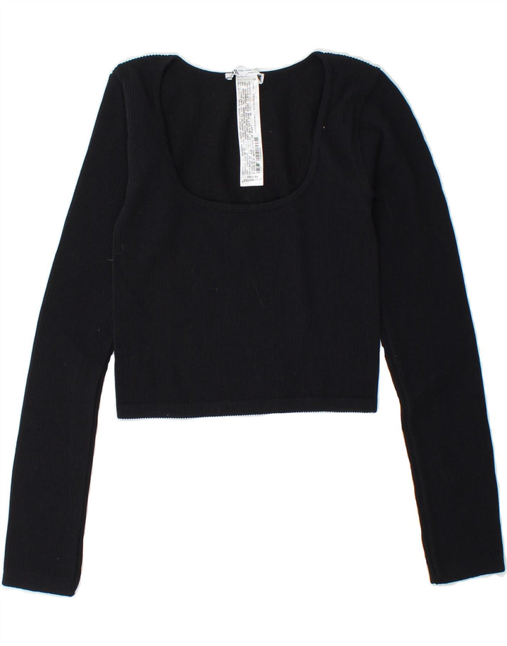 ZARA Womens Crop Top Long Sleeve UK 12 Medium Black Polyester Vintage Zara and Second-Hand Zara from Messina Hembry 