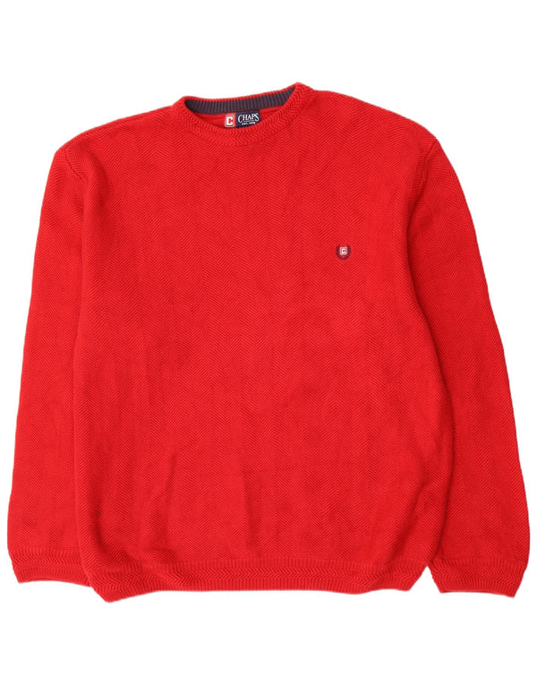 Chaps Mens Crew Neck Jumper Sweater 2XL Red Herringbone Cotton