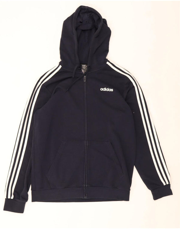 Adidas Mens Zip Hoodie Sweater Large Navy Blue Cotton