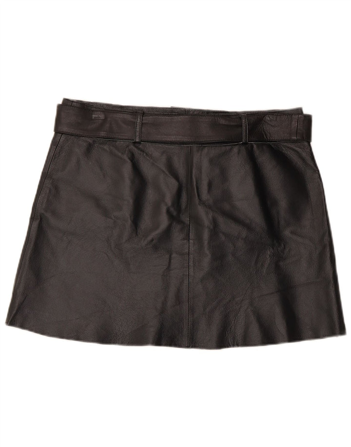 Conbipel Womens Mini Leather Skirt IT 44 Medium W34  Black Leather