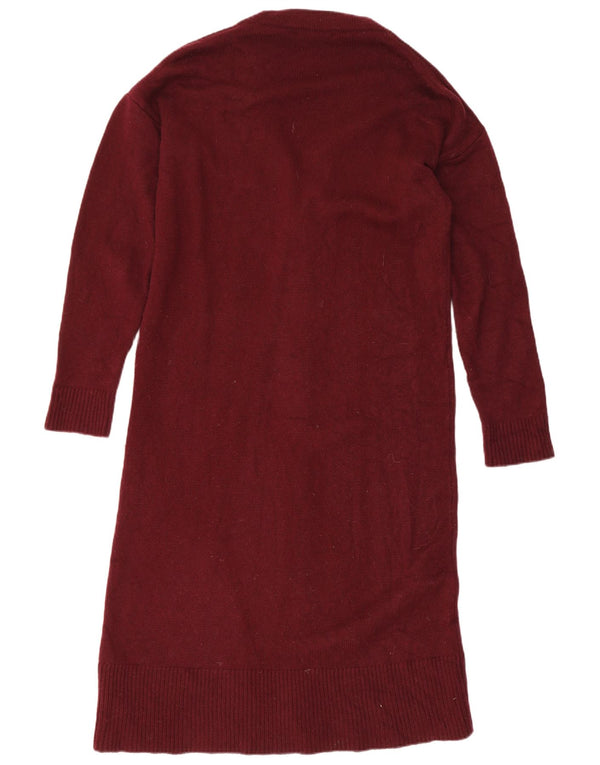 Massimo Dutti Womens Longline Cardigan Sweater UK 10 Small Burgundy Wool