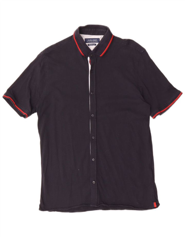 Zara Mens Short Sleeve Shirt Large Navy Blue