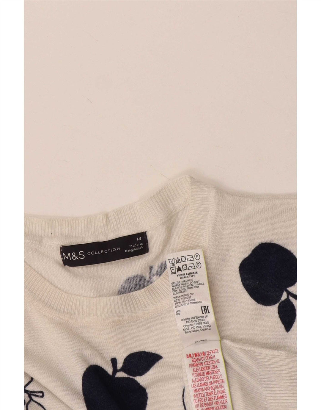 Marks & Spencer Womens Graphic Crew Neck Jumper Sweater UK 14 Large White