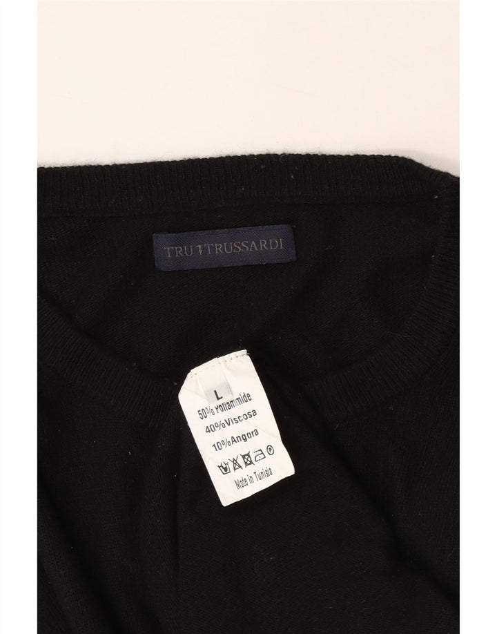 TRUSSARDI Mens Boat Neck Jumper Sweater Large Black Polyamide