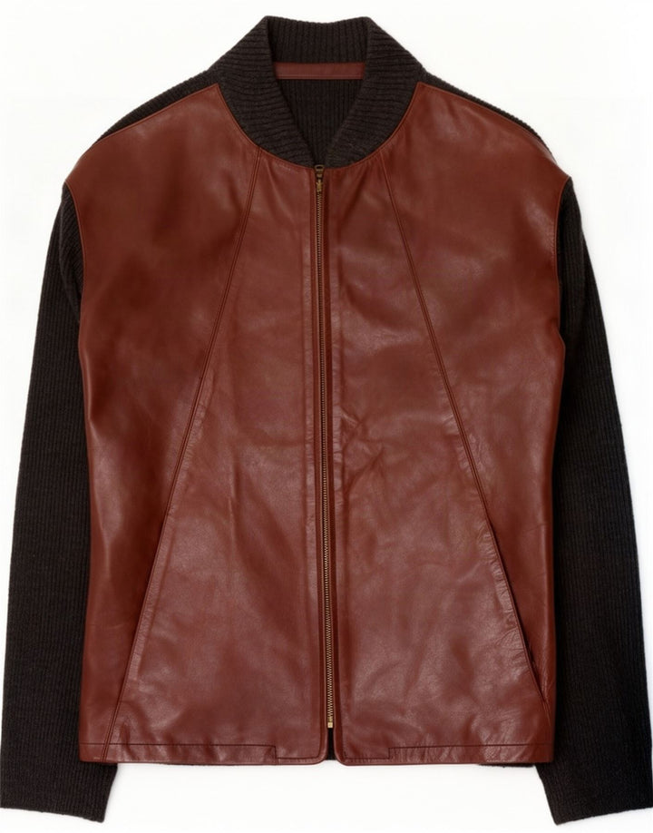 Vintage Mens Bomber Jacket IT 50 Large Brown Colourblock Leather
