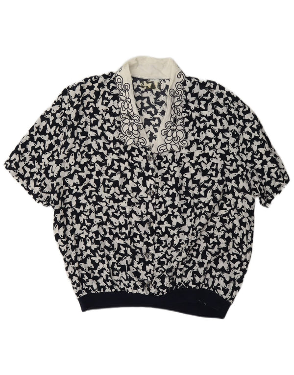 Vintage Womens Blouse Top UK 16 Large Black Colourblock Butterfly