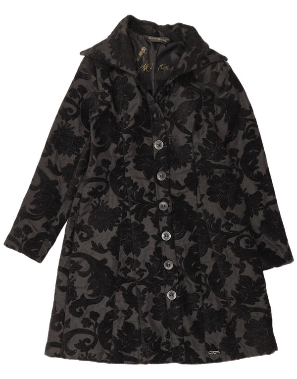 Desigual Womens Regular Fit Overfrakke EU 42 Large Black Floral Modern