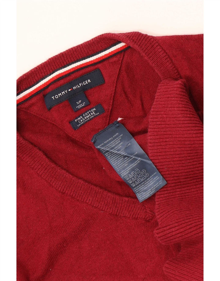 Tommy Hilfiger Mens V-Neck Jumper Sweater Small Red Cotton