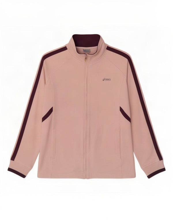 Asics Womens Tracksuit Top Jacket UK 12 Medium Pink Colourblock Algodão