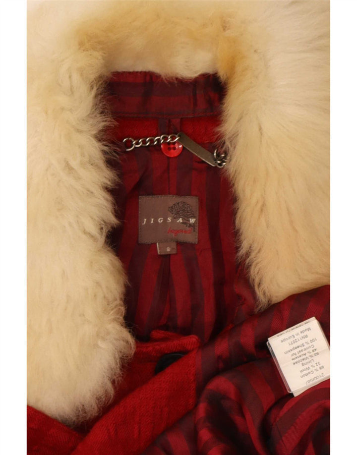 Sobretudo feminino Jigsaw UK 8 pequeno algodão xadrez vermelho