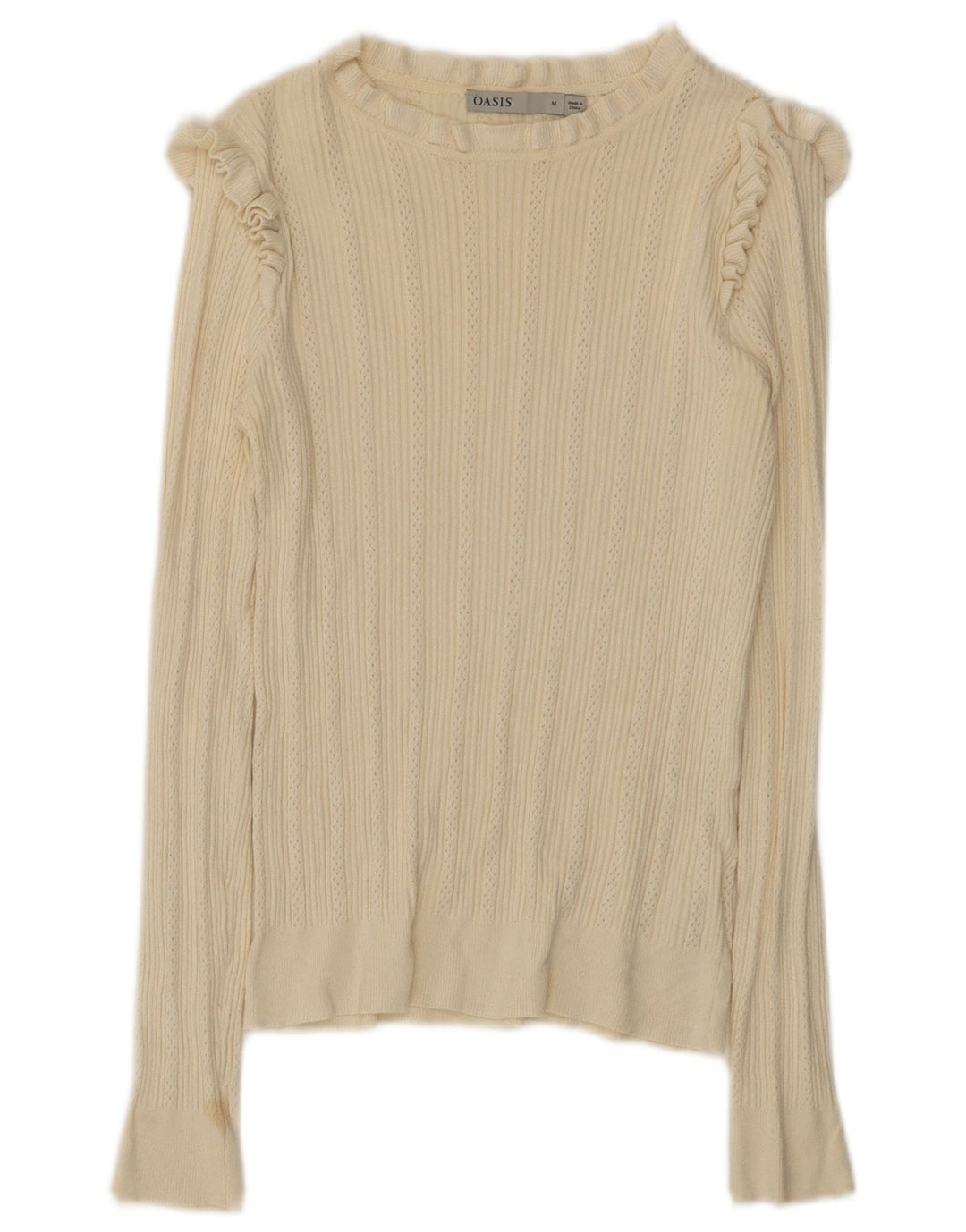 Top da donna Oasis a maniche lunghe UK 12 Viscosa medio bianco sporco