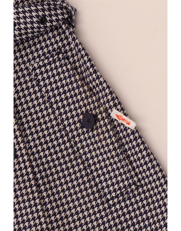 Jack Wills Womens Trench Coat UK 8 Small Navy Blue Houndstooth Cotton