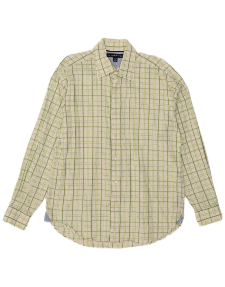 Tommy Hilfiger Mens Shirt Size 15 1/2 16 Medium Green Check Cotton