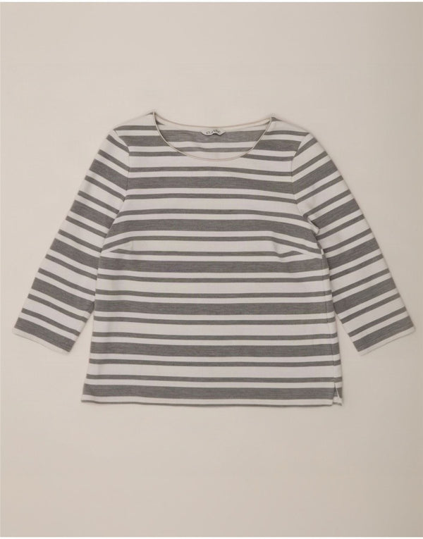 Marks & Spencer Womens Top 3/4 Sleeve UK 12 Medium Grey Striped Polyester