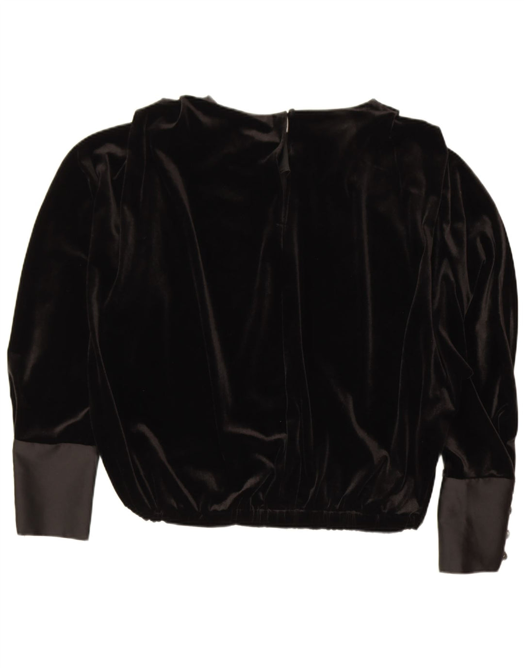 Zara Donna Camicetta Oversize in Velluto a Maniche Lunghe Top UK 14 Medio Nero