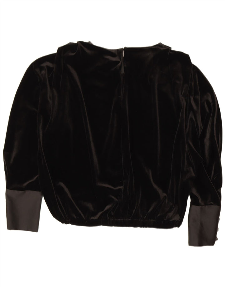Zara Donna Camicetta Oversize in Velluto a Maniche Lunghe Top UK 14 Medio Nero
