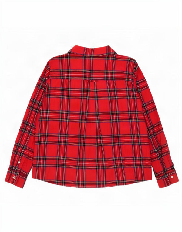 Benetton Womens Flannel Shirt UK 16 Large Red Plaid Cotton