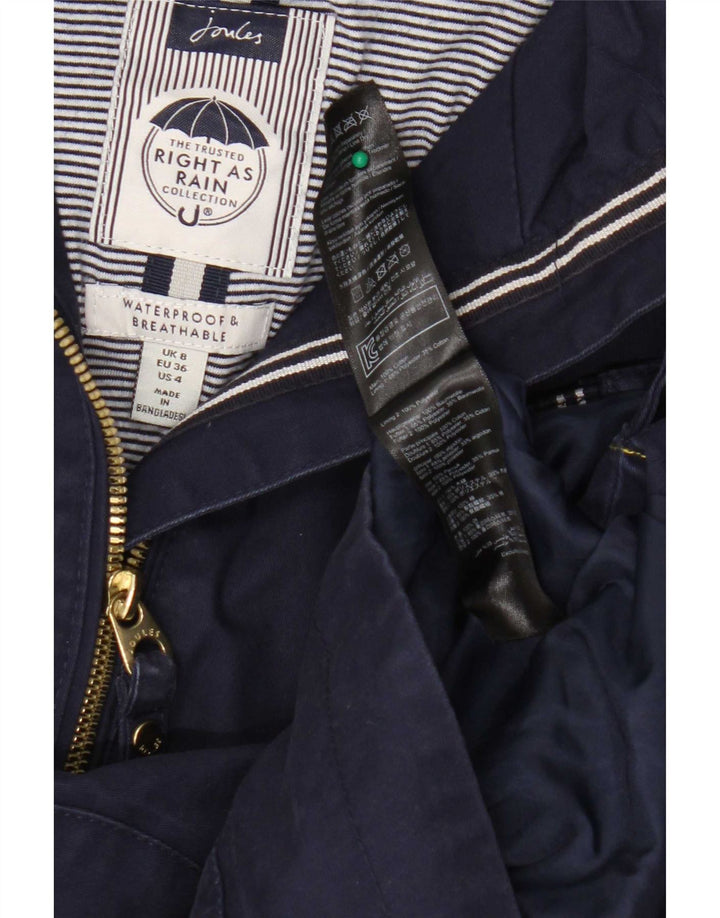 Joules Womens Hooded Rain Jacket UK 8 Small Navy Blue Cotton
