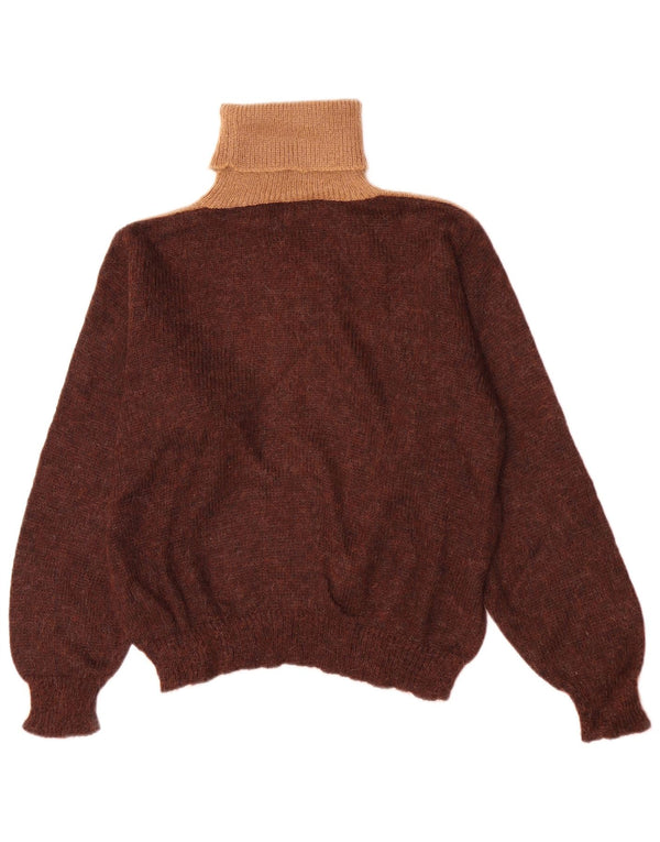 Vintage Womens Roll Neck Jumper Sweater UK 16 Large Brown Colourblock