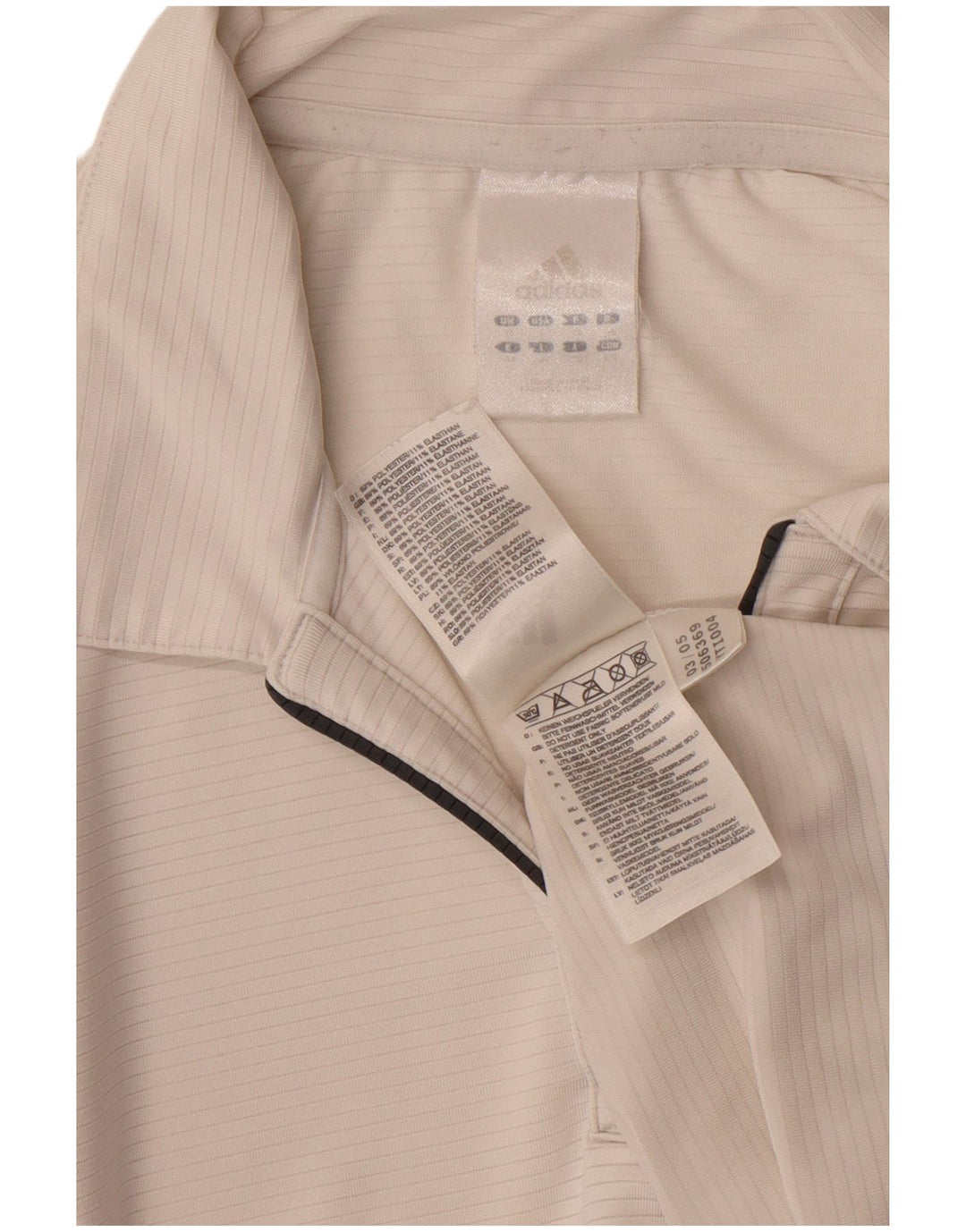 ADIDAS Womens Polo Shirt UK 16 Large Off White Striped Polyester