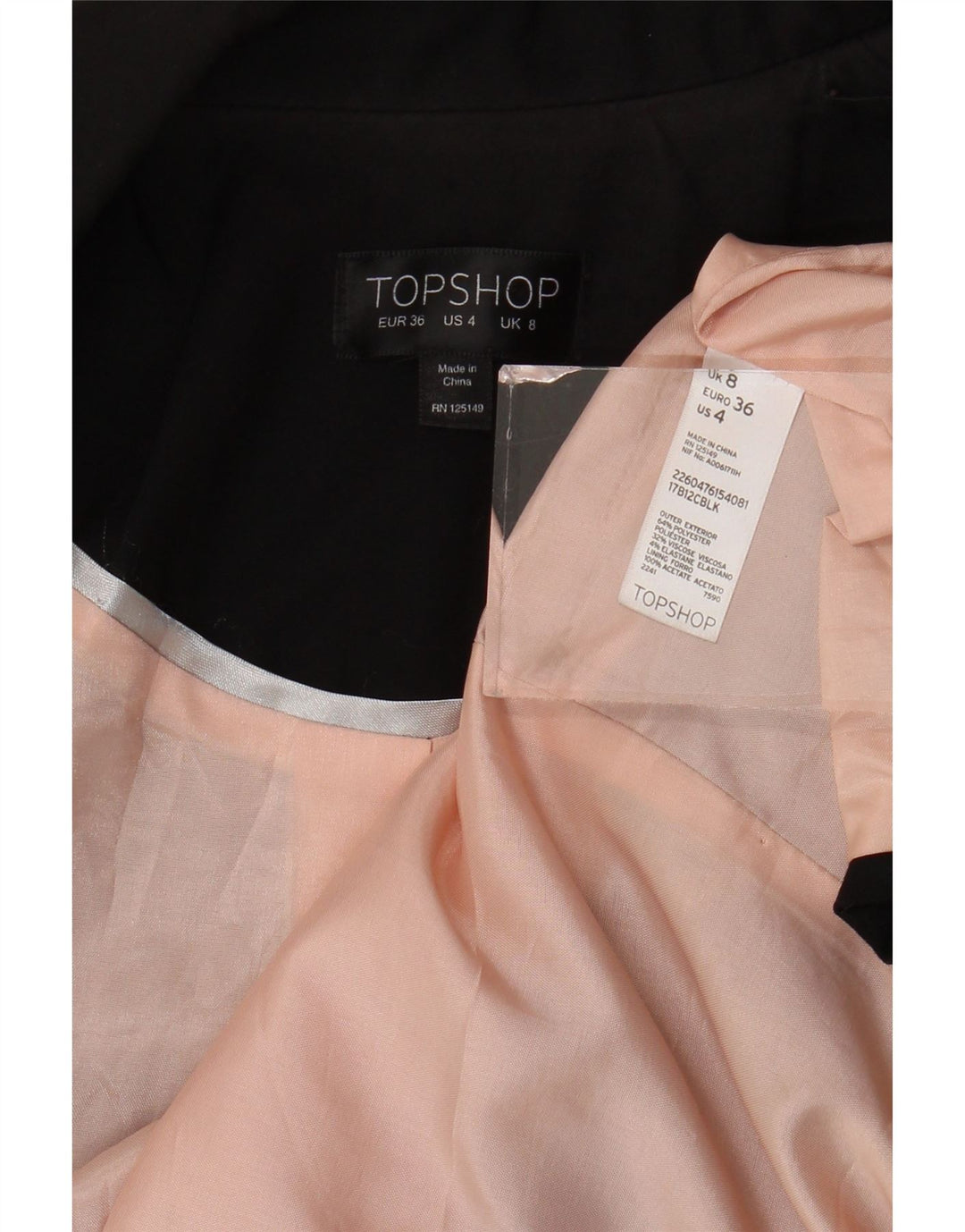 Giacca blazer aperta da donna Topshop UK 8 piccola poliestere nero