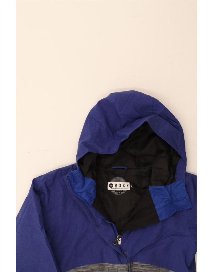 ROXY Womens Hooded Windbreaker Jacket UK 14 Medium Blue Colourblock Vintage Roxy and Second-Hand Roxy from Messina Hembry 