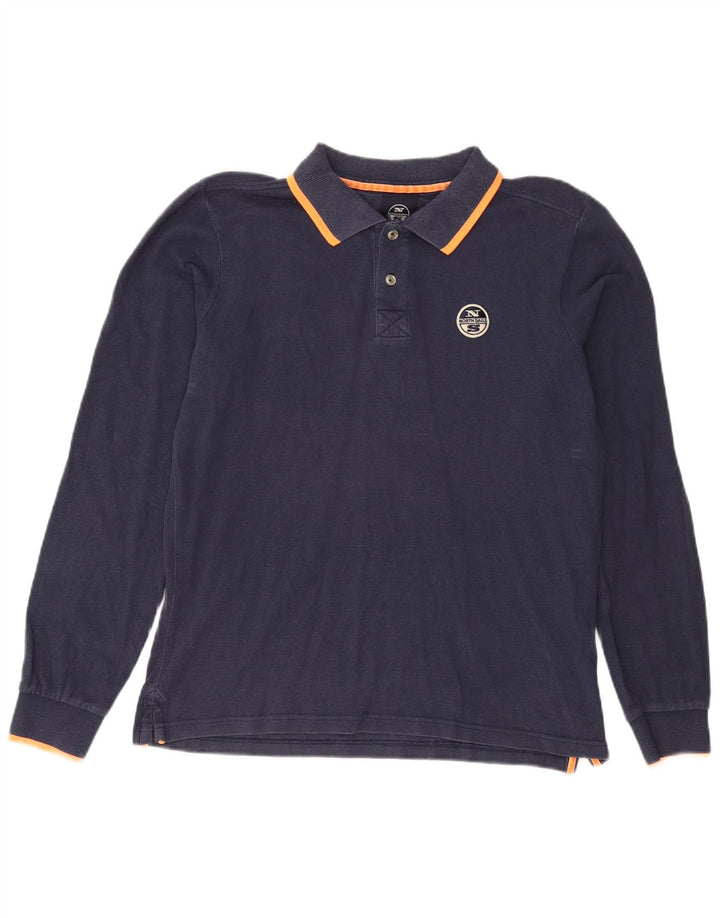 North Sails Mens Long Sleeve Polo Shirt Medium Navy Blue Cotton