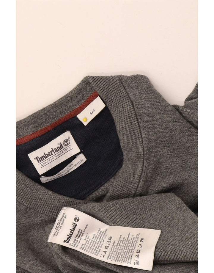 Timberland Mens V-Neck Jumper Sweater Small Grey Cotton