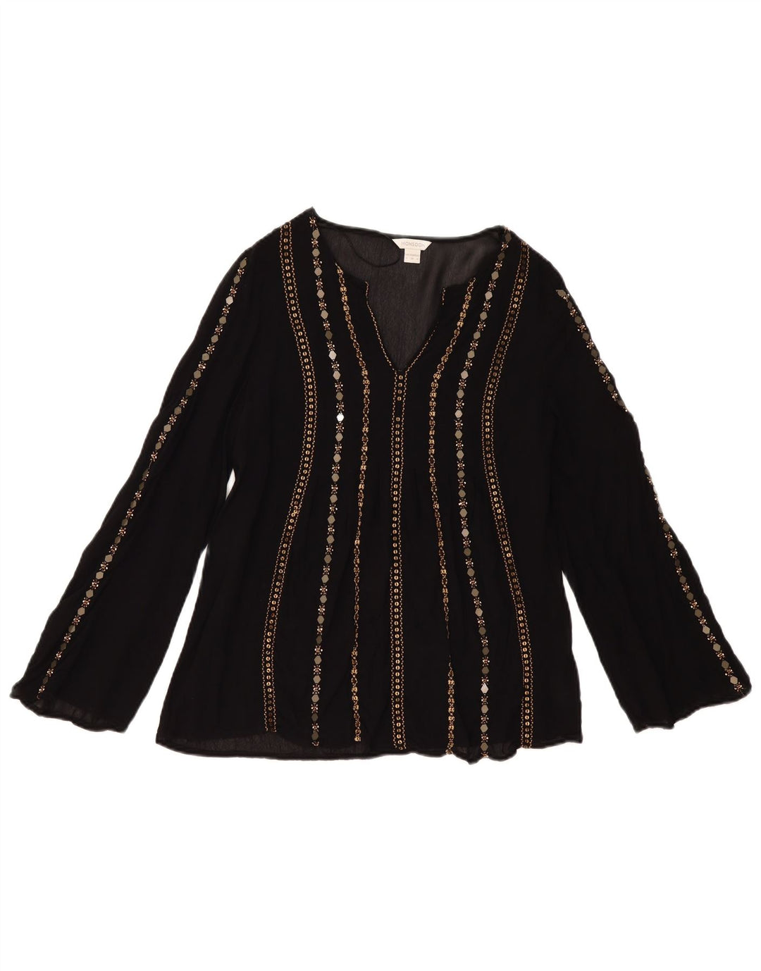 MONSOON Womens Long Sleeve Blouse Top UK 8 Small Black Viscose