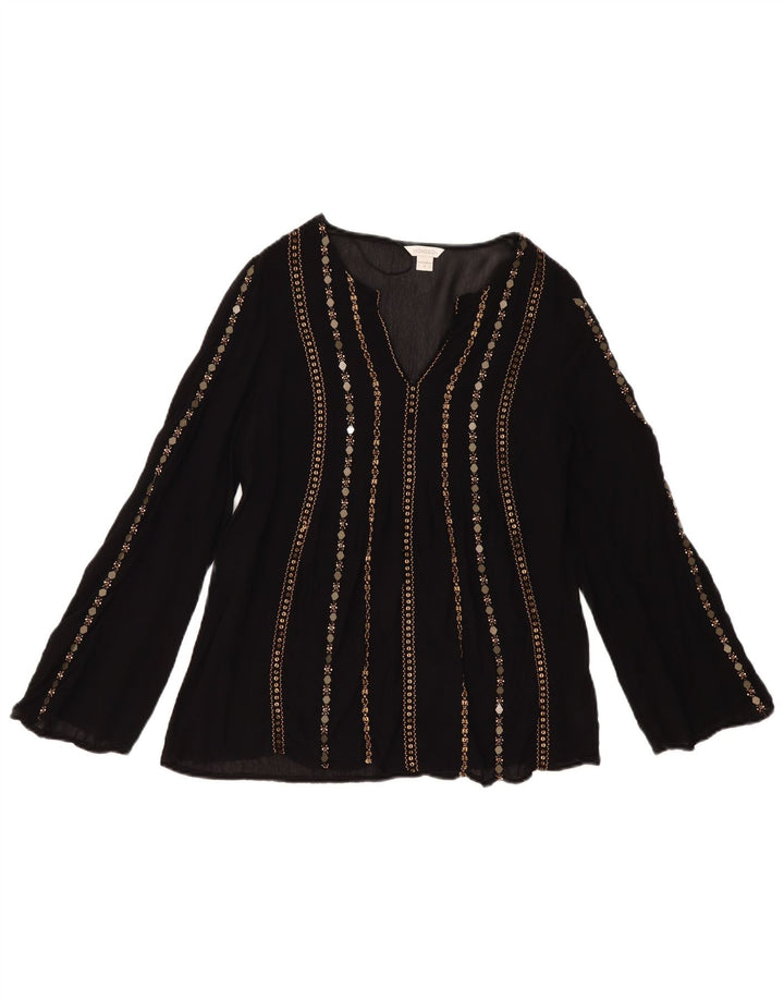MONSOON Womens Long Sleeve Blouse Top UK 8 Small Black Viscose