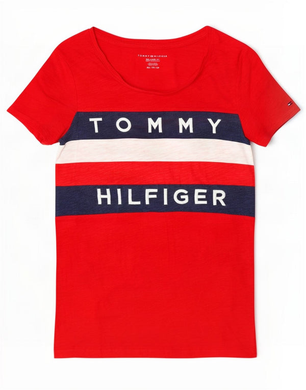 Tommy Hilfiger Camiseta gráfica para mujer UK 6 XS Rojo Colorblock