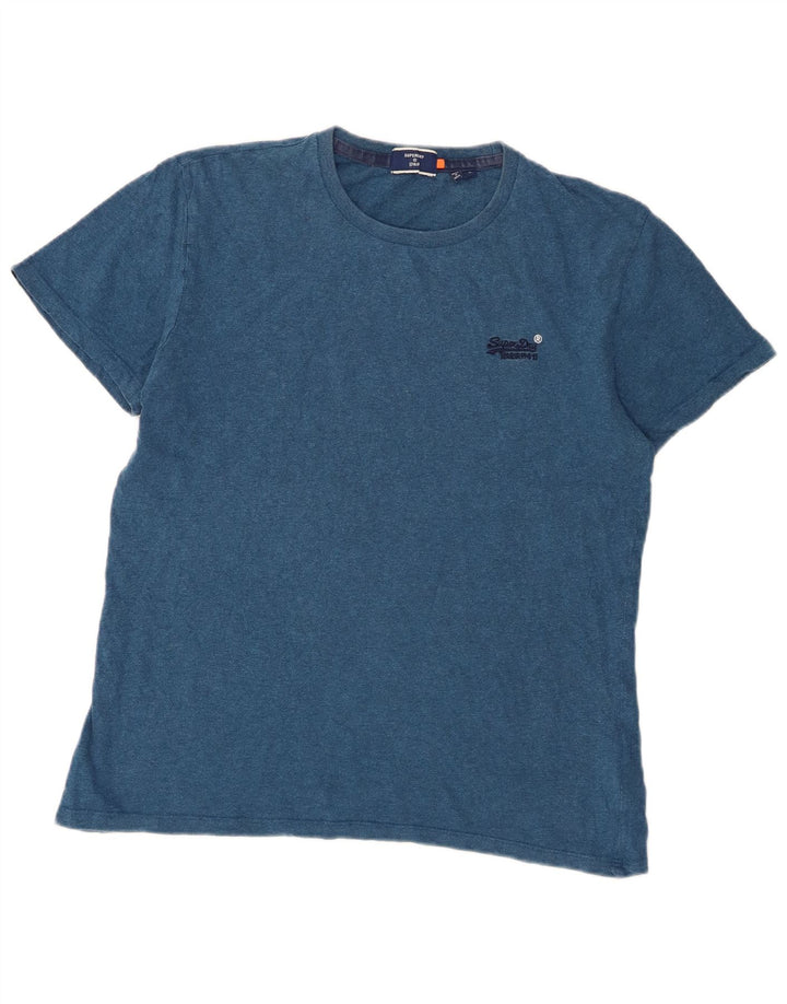 Superdry Mens T-Shirt Top Large Blue Flecked Cotton