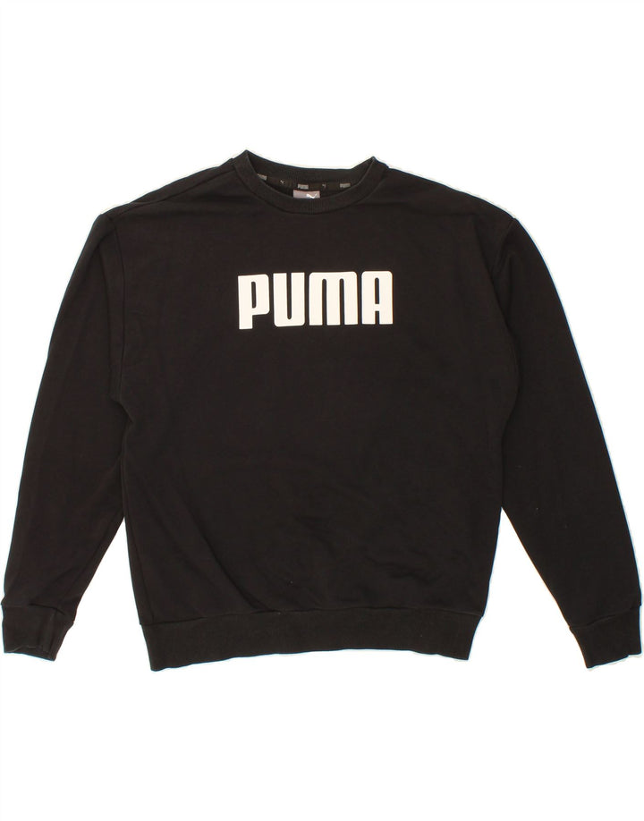 PUMA Womens Oversized Graphic Sweatshirt Jumper UK 12 Medium Black Cotton Vintage Puma and Second-Hand Puma from Messina Hembry 