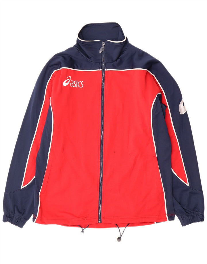 Męska kurtka dresowa ASICS z grafiką, mała, czerwona, z blokami kolorów