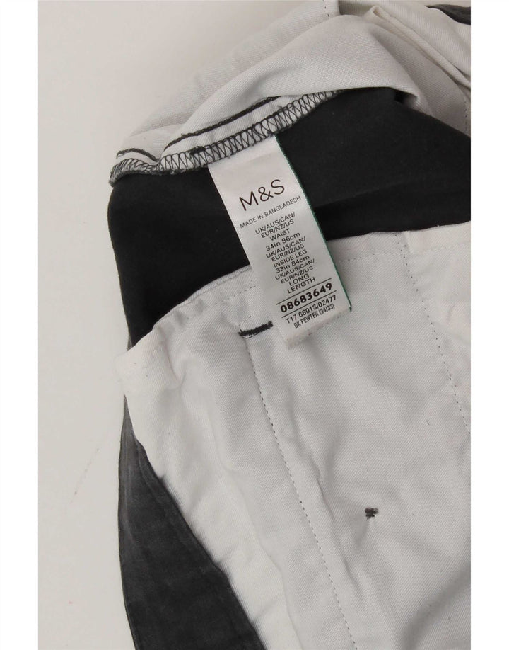 Marks & Spencer Mens Slim Chino Trousers W34 L33 Grey Cotton