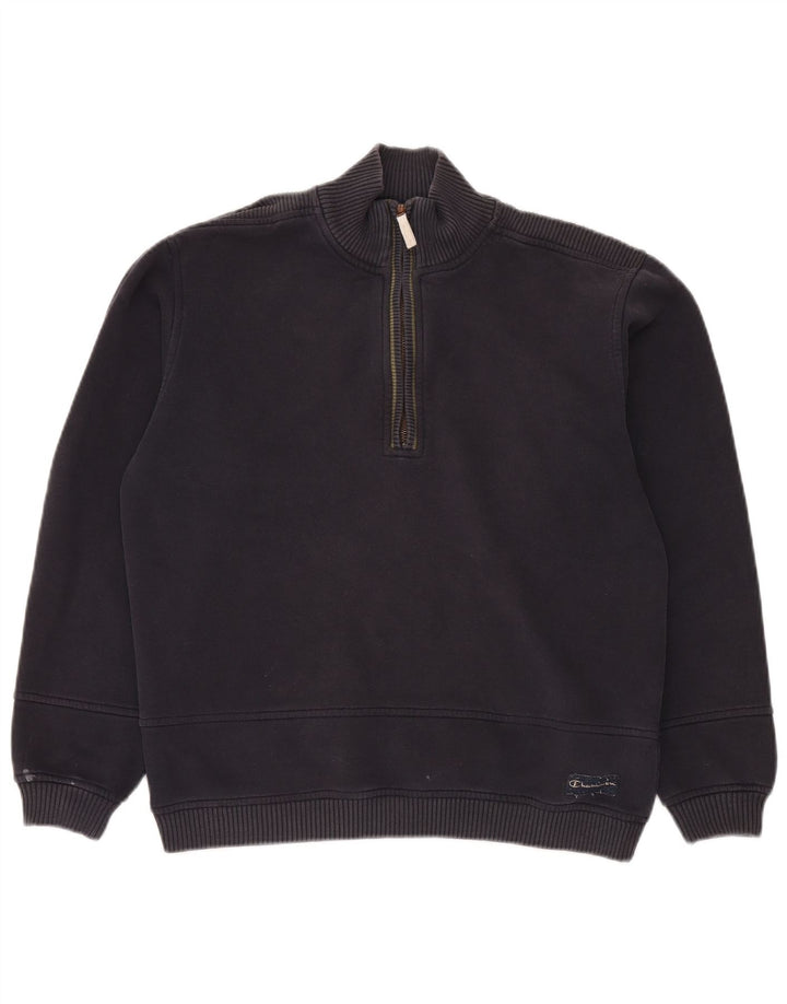 Champion Mens Zip Neck Sweatshirt Jumper Large Navy Blue