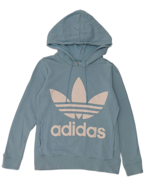 Adidas Graphic Hoodie Jumper UK 8 Small Blue Bomuld