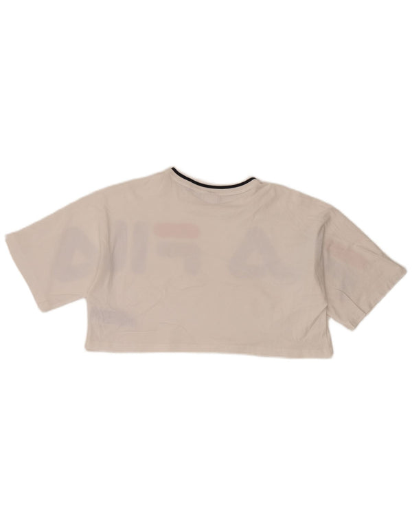 T-shirt grafica oversize corta da donna Fila Top UK 10 piccola in cotone bianco