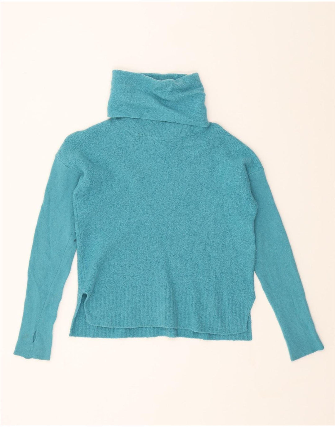 BENETTON Womens Oversized Roll Neck Jumper Sweater UK 6 XS Blue Wool Vintage Benetton and Second-Hand Benetton from Messina Hembry 