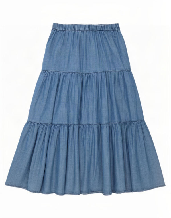 Saia jeans feminina Marks & Spencer em camadas Reino Unido 14 grande W34 algodão azul
