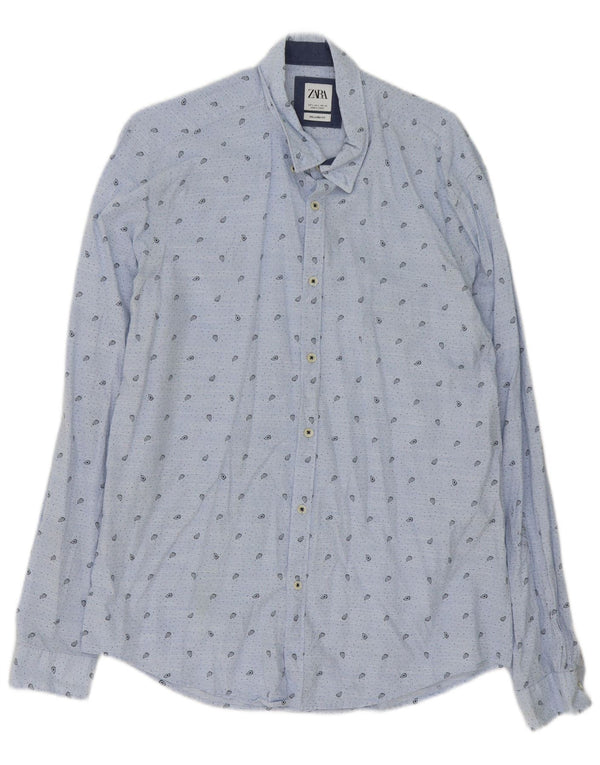Zara Mens Relaxed Fit Shirt Large Blue Paisley Cotton