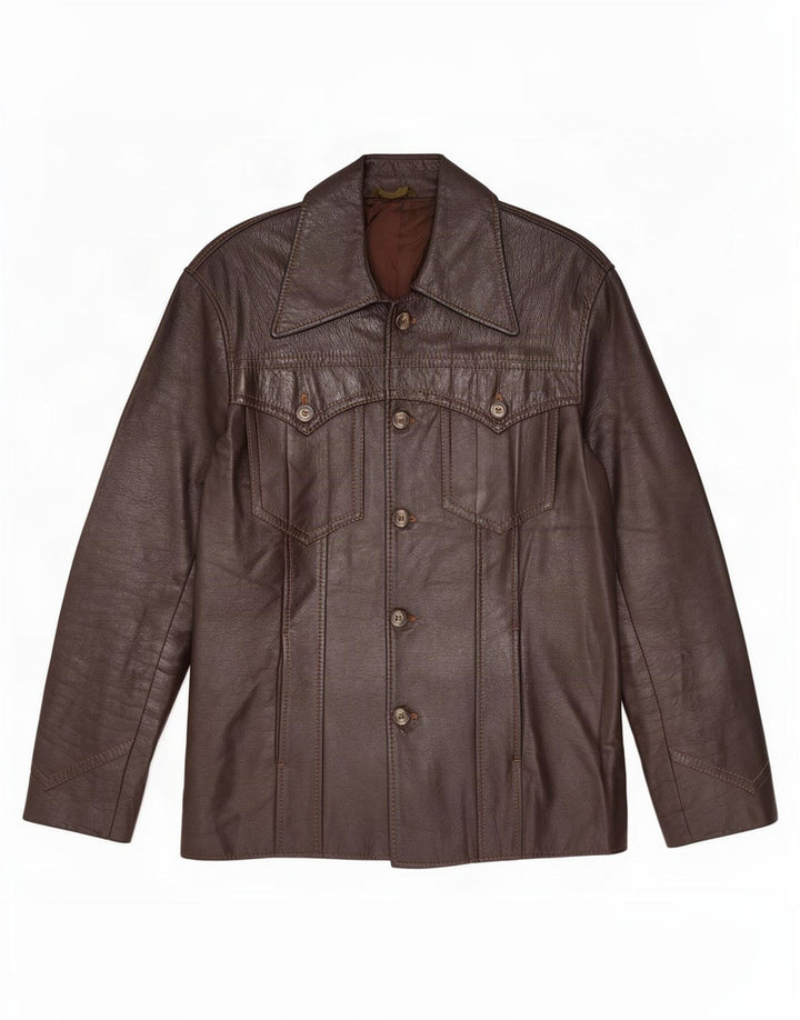 Jaqueta de couro masculina vintage UK 36 pequena marrom