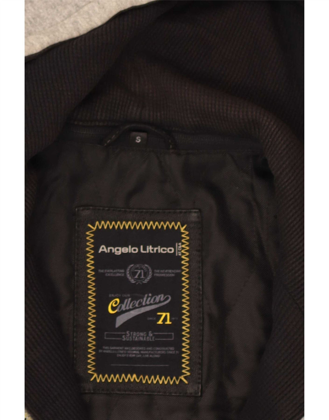 Angelo Litrico Mens Hooded Leather Jacket UK 36 Small Black Colourblock