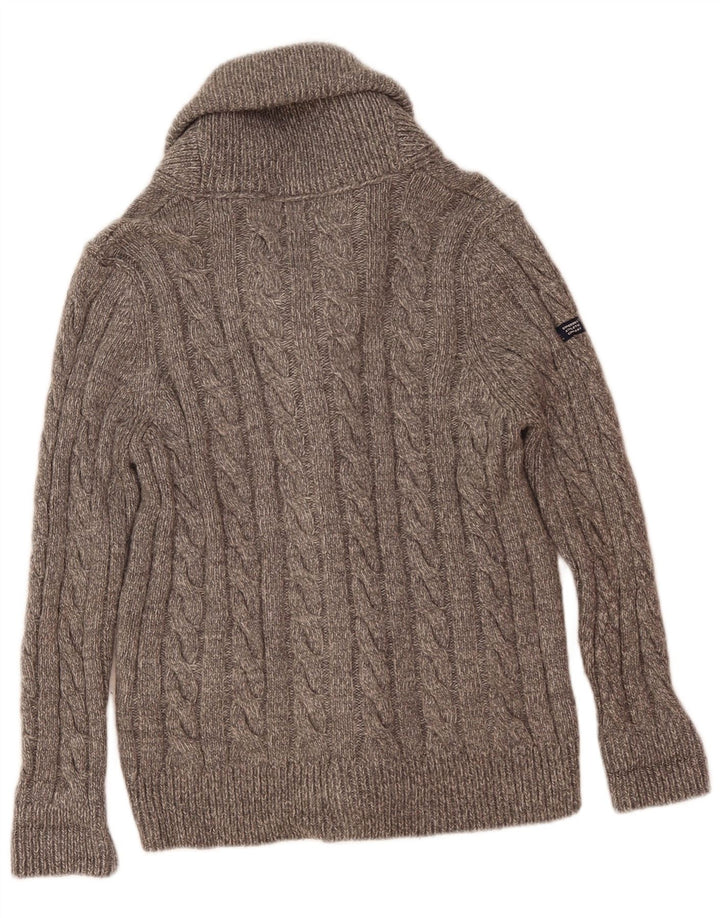 Superdry Herren-Cardigan-Pullover Mittelgrau geflecktes Acryl