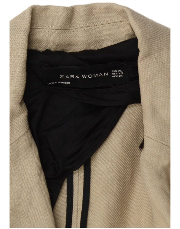 Zara Womens Double Breasted Coat UK 6 XS Beige Linen
