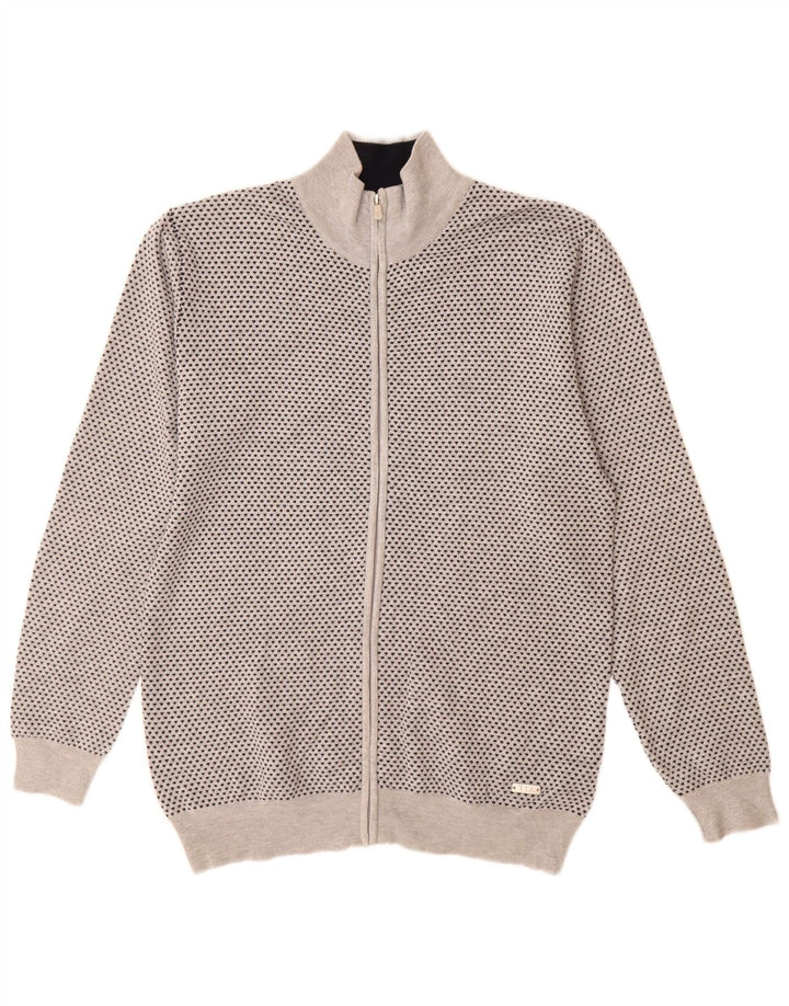 Trussardi Mens Cardigan Sweater Large Grey Spotted Viscose