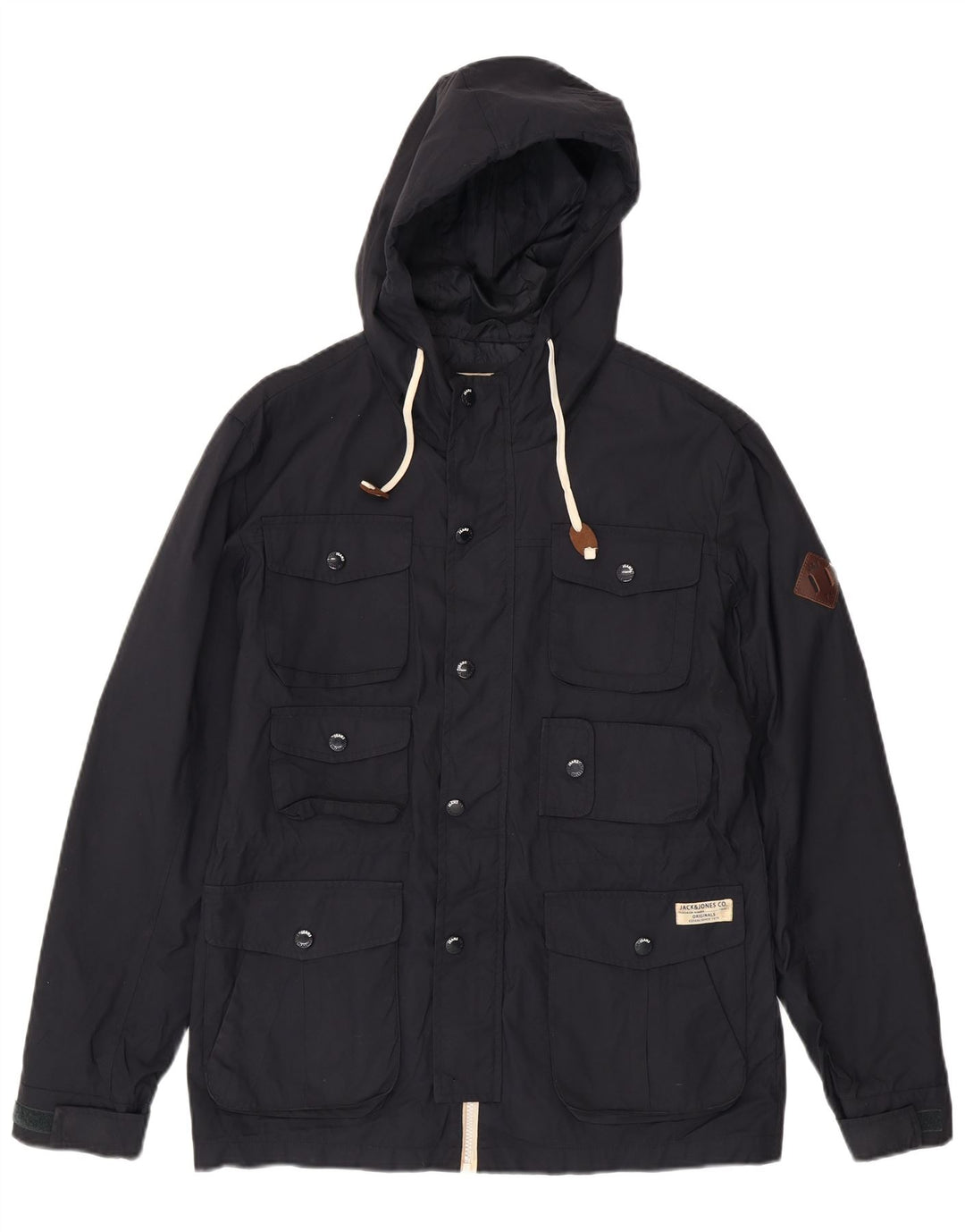 JACK & JONES Mens Hooded Utility Jacket UK 38 Medium Navy Blue Nylon