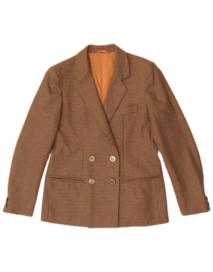 vintage Femme Double Breasted Blazer Veste UK 12 Pied-de-poule Brun Moyen